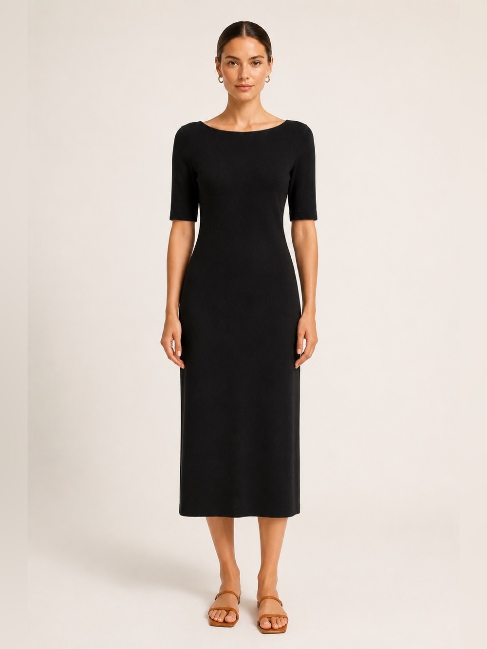 Theory Black Knit Midi Dress Open Back Cutout Minimalist Sheath S